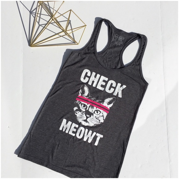 Tops - Charcoal Grey Kitty Cat Tank Top
